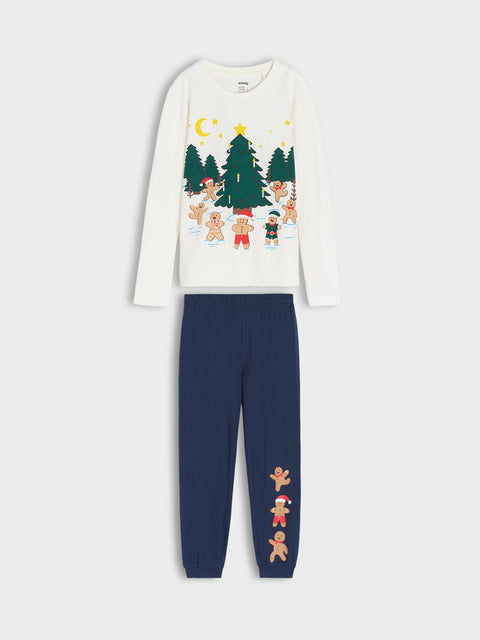 Sinsay Boy's White & Navy Festive Two-Piece Pajamas  | Sinsay In Lebanon