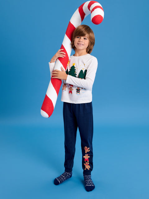 Sinsay Boy's White & Navy Festive Two-Piece Pajamas  | Sinsay In Lebanon