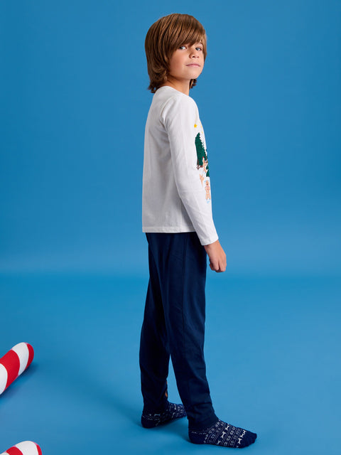 Sinsay Boy's White & Navy Festive Two-Piece Pajamas  | Sinsay In Lebanon