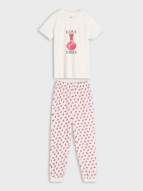 Sinsay Women's White & Pink Printed 2 pcs Pajama Set|Sinsay In Lebanon