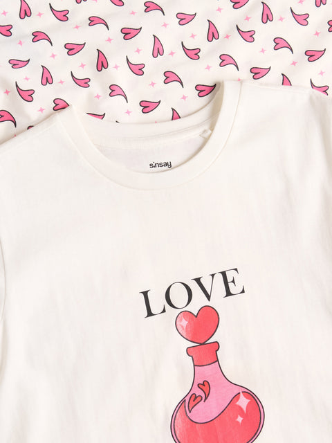 Sinsay Women's White & Pink Printed 2 pcs Pajama Set|Sinsay In Lebanon