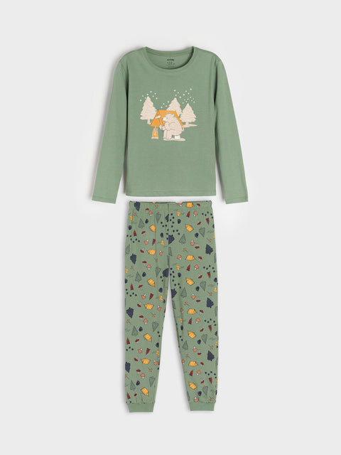 Sinsay Boy's Khaki Green With Graphic Printed  Two-piece Pajama Set   | Sinsay in Lebanon
