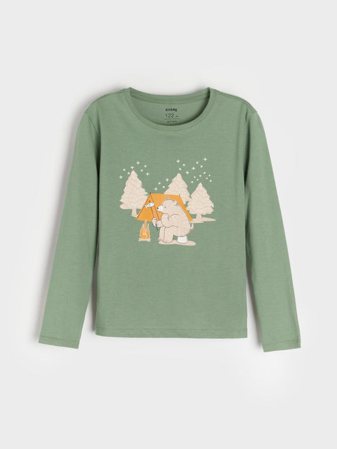 Sinsay Boy's Khaki Green With Graphic Printed  Two-piece Pajama Set   | Sinsay in Lebanon