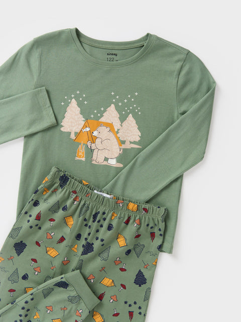 Sinsay Boy's Khaki Green With Graphic Printed  Two-piece Pajama Set   | Sinsay in Lebanon