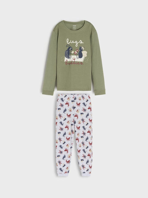 Sinsay Boy's Olive Green & Gray Bugs Printed Pajama Set 2pcs | Sinsay In Lebanon