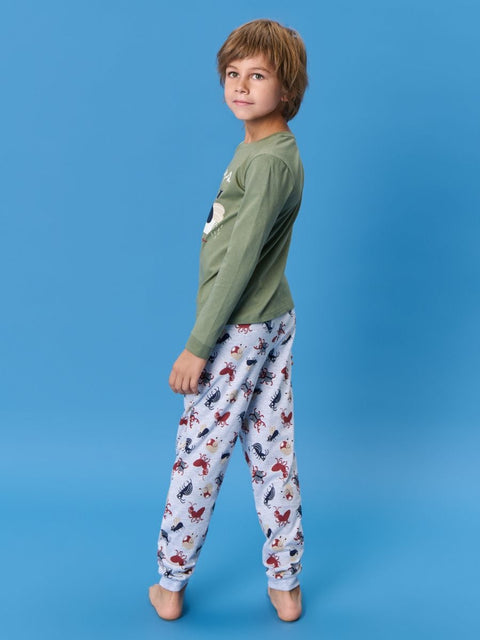 Sinsay Boy's Olive Green & Gray Bugs Printed Pajama Set 2pcs | Sinsay In Lebanon