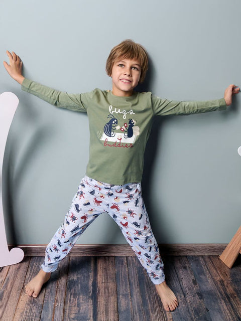 Sinsay Boy's Olive Green & Gray Bugs Printed Pajama Set 2pcs | Sinsay In Lebanon