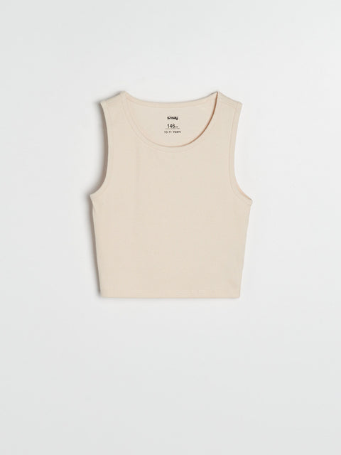 Sinsay Girls Cream Ribbed Short-Sleeve T-Shirt | Sinsay in Lebanon