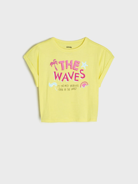 Sinsay Girl's Yellow Printed T-Shirt With Cuffed Sleeves | Sinsay In Lebanon