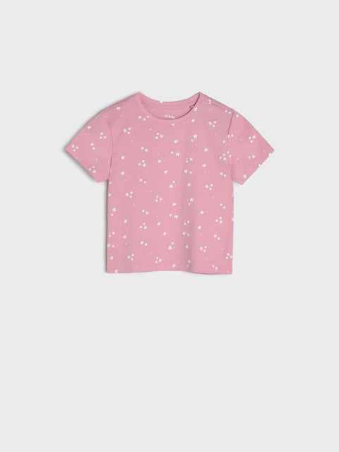 Sinsay Girl's Pink Rib Printed Crew Neck T-Shirt|Sinsay In Lebanon