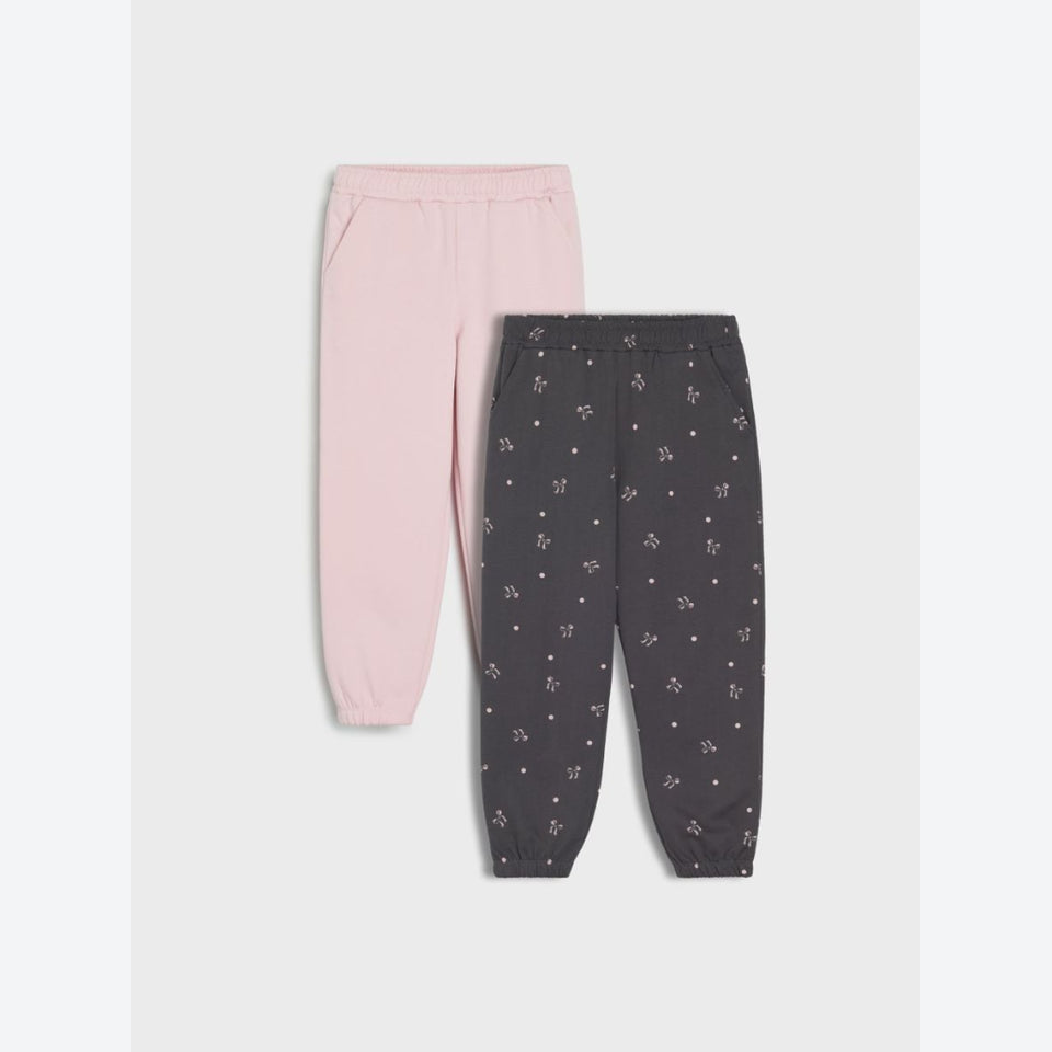 Sinsay Girl'sLight Pink & Dark Grey Bow Print 2-Pack Cuffed Pants
