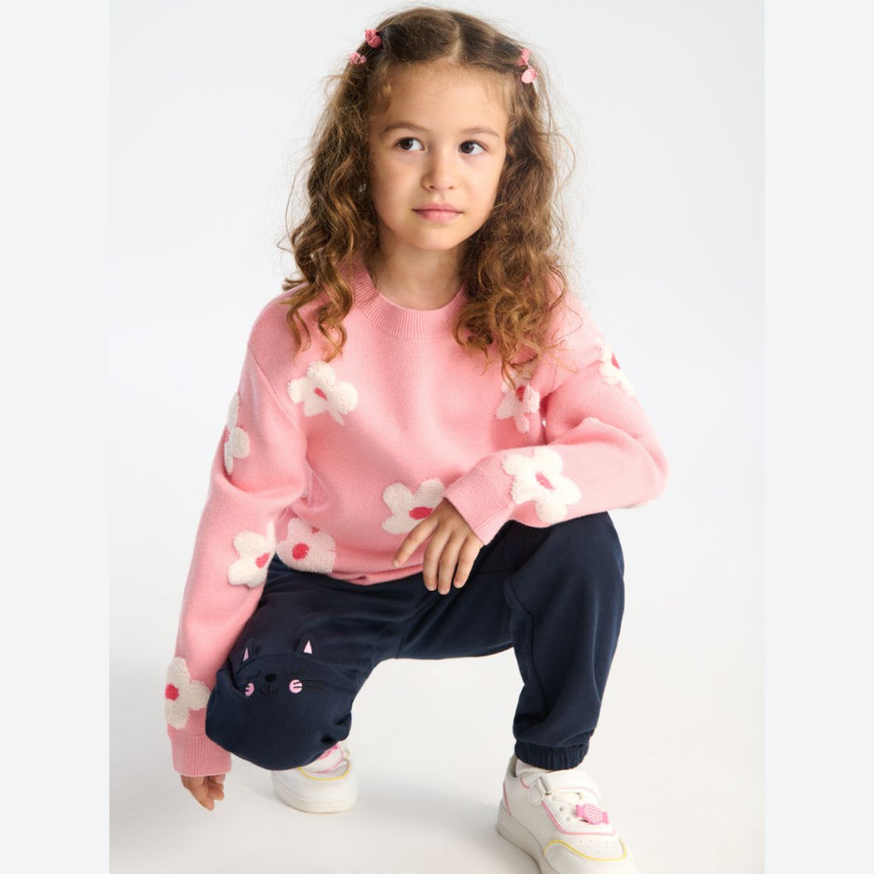 Sinsay Girl's Navy Cat Knee-Detail Cuffed Pants