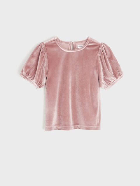 Sinsay Girl's Dusty Rose Velvet Short Sleeve Blouse |Sinsay In Lebanon