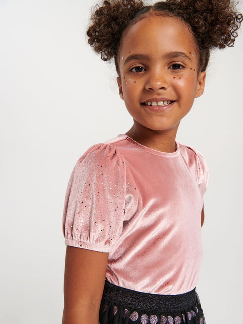 Sinsay Girl's Dusty Rose Velvet Short Sleeve Blouse |Sinsay In Lebanon