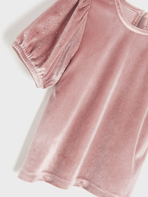 Sinsay Girl's Dusty Rose Velvet Short Sleeve Blouse |Sinsay In Lebanon