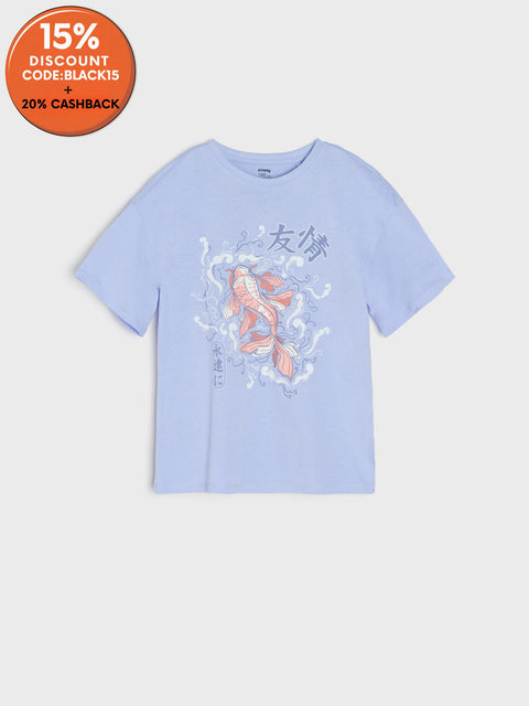 Sinsay Girl's Blue T-shirt With Print | Sinsay In Lebanon