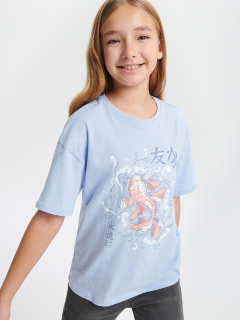Sinsay Girl's Blue T-shirt With Print | Sinsay In Lebanon