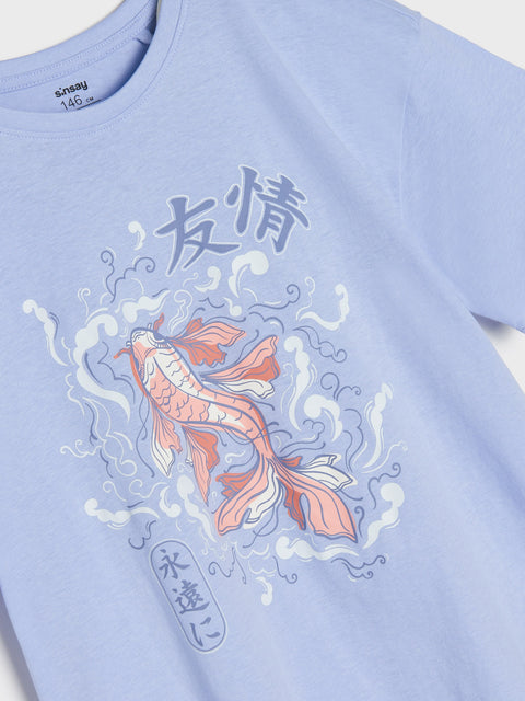 Sinsay Girl's Blue T-shirt With Print | Sinsay In Lebanon