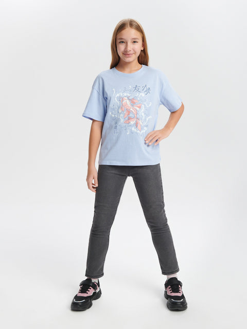 Sinsay Girl's Blue T-shirt With Print | Sinsay In Lebanon
