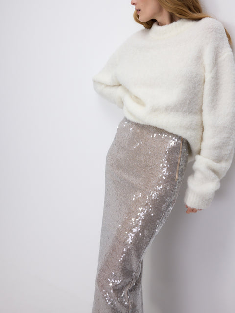 Reserved Women's Silver Sequined Midi Skirt | Reserved In Lebanon