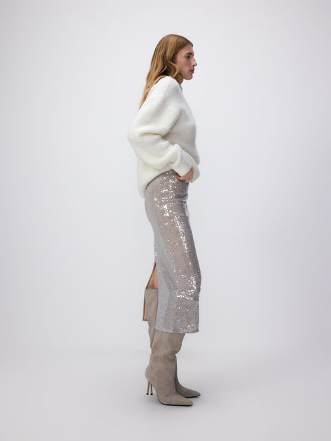 Reserved Women's Silver Sequined Midi Skirt | Reserved In Lebanon