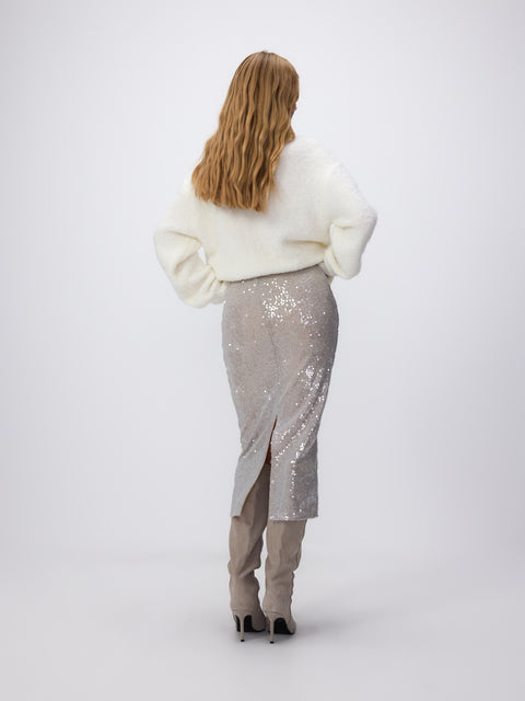 Reserved Women's Silver Sequined Midi Skirt | Reserved In Lebanon