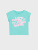 Light blue t-shirt with pink text 'LET'S CATCH SOME WAVES' on a white background