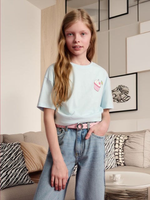 Sinsay Girl's Light Blue Chest & Back Prints T-Shirt | Sinsay In Lebanon