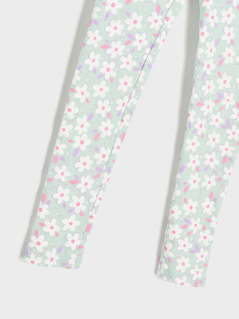 Sinsay Girl's Mint Green Leggings With Floral Print | Sinsay In Lebanon