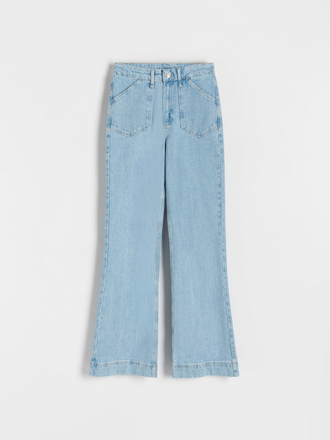 Light blue jeans on a white background