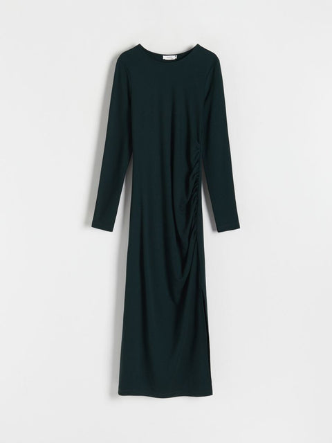 Reserved Women's Dark Green Long Sleeve Ruched Dress |Reserved  In Lebanon