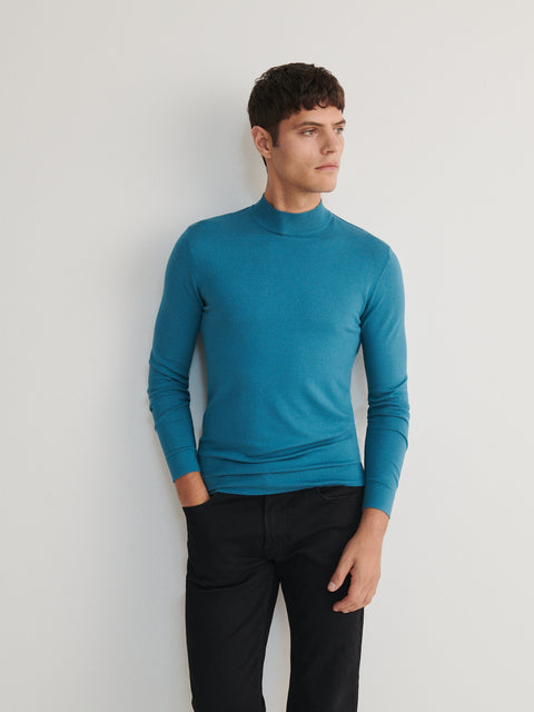 Reserved Men's Petrol Viscose Mock Turtleneck Sweater | Reserved In Lebanon
