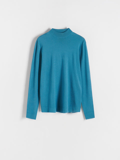 Teal long-sleeve shirt on a light gray background