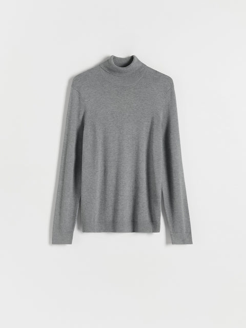 Gray turtleneck sweater on a white background