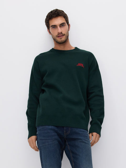 Reserved Men's Dark Green Cotton Sweater | Reserved In Lebanon
