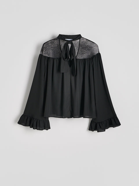 Reserved Women's Black Light Blouse With Flounce | Reserved In Lebanon