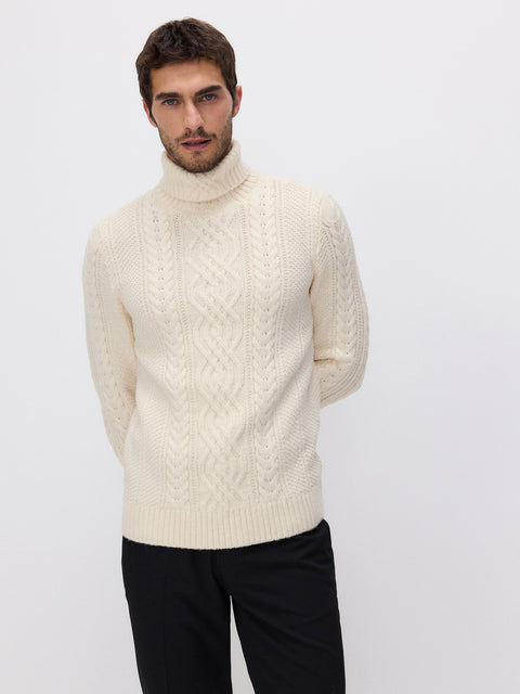 Reserved Men's Beige Cable-Knit Turtleneck Sweater | Reserved In Lebanon
