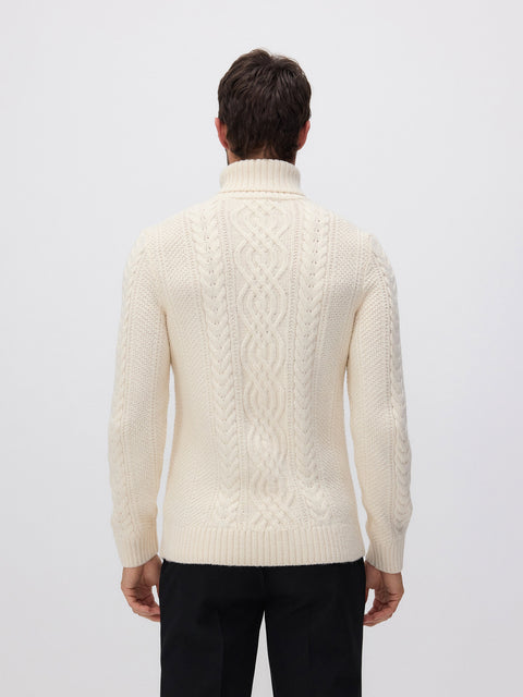 Reserved Men's Beige Cable-Knit Turtleneck Sweater | Reserved In Lebanon