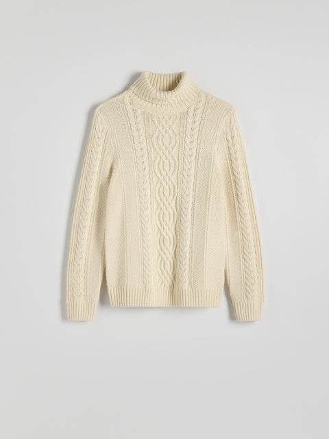 Reserved Men's Beige Cable-Knit Turtleneck Sweater | Reserved In Lebanon