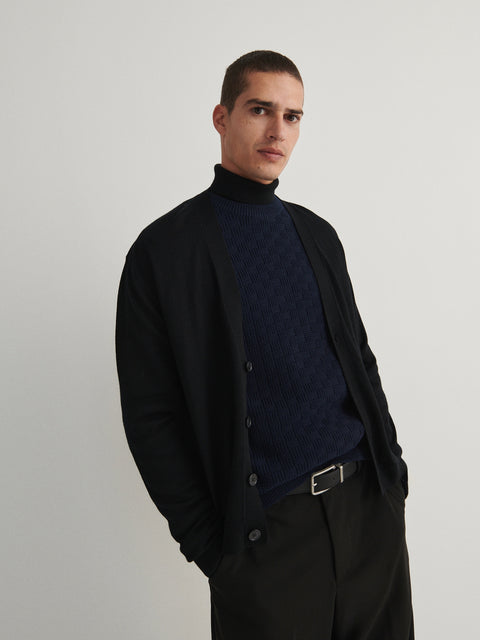 Reserved Men's Navy Waffle-Knit Sweater | Reserved In Lebanon