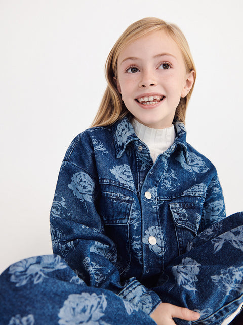 Reserved Girl's Blue Floral Denim Jacket | Reserved In Lebanon