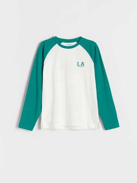 Reserved Boy's White & Dark Green Print Long Sleeve Blouse |Reserved  In Lebanon