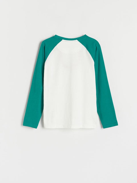 Reserved Boy's White & Dark Green Print Long Sleeve Blouse |Reserved  In Lebanon