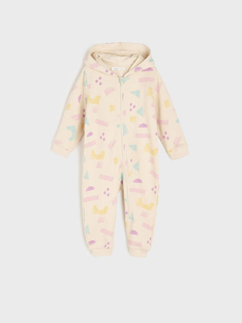 Sinsay Baby Girl's Beige Multi Long Sleeve Hooded Overall |Sinsay In Lebanon
