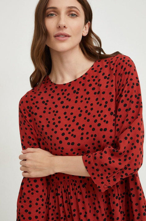 Fresh Made Women's Middle Red Midi Flared Dress | Fresh Made In Lebanon