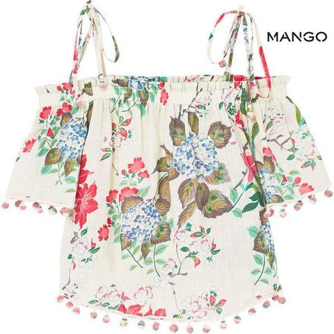 Mango Women's White Flowered Short-Sleeve T-Shirt| Mango in Lebanon