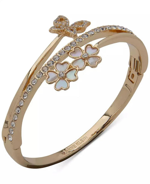 Anne Klein Women's Gold-Plate Pave Butterfly & Mother-of-Pearl Flower Bangle Bracelet |Anne Klein In Lebanon