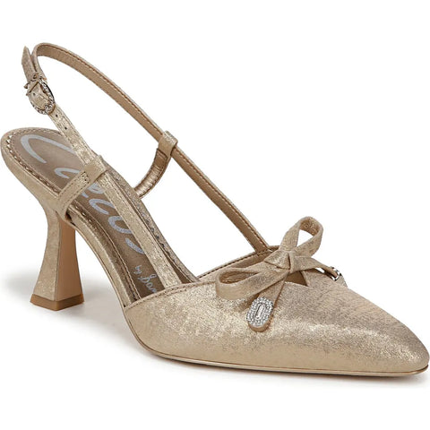 Circus NY Women's Gold Monica Pointed-toe Slingback Bow Pumps Heels | Circus NY In Lebanon