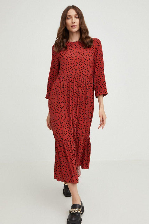 Fresh Made Women's Middle Red Midi Flared Dress | Fresh Made In Lebanon