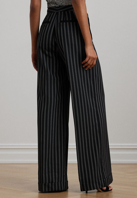 Lauren Ralph Lauren Women's Black Striped Wool Blend Twill Wide Leg Pant | Lauren Ralph Lauren In Lebanon
